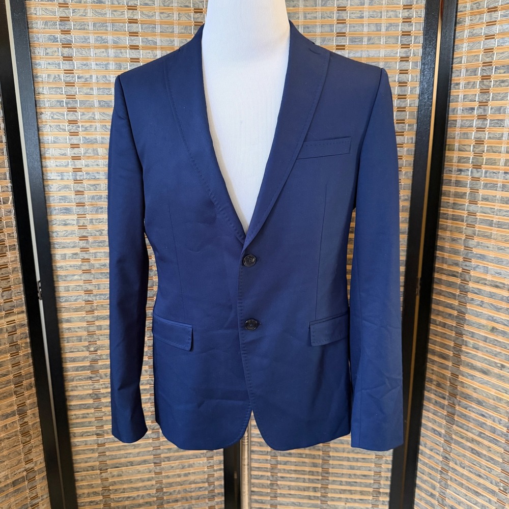 Zara Man Blazer Men 42 Blue Slim Fit Two Button Notch Lapel Sport Coat